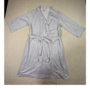 Laura Ashley Women Lg Gray White Striped Lightweight Casual Knit Robe Loungewear